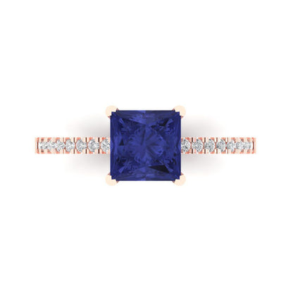 1.62 cttw Simulated Tanzanite Solitaire with Zirconia Simulated Diamond Accents Engagement Ring - Solid Gold (Princess Cut,6.5mm)