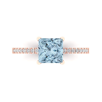 1.62 cttw Zirconia Simulated Blue Diamond Solitaire with Zirconia Simulated Diamond Accents Engagement Ring - Solid Gold (VVS1, Princess Cut,6.5mm)