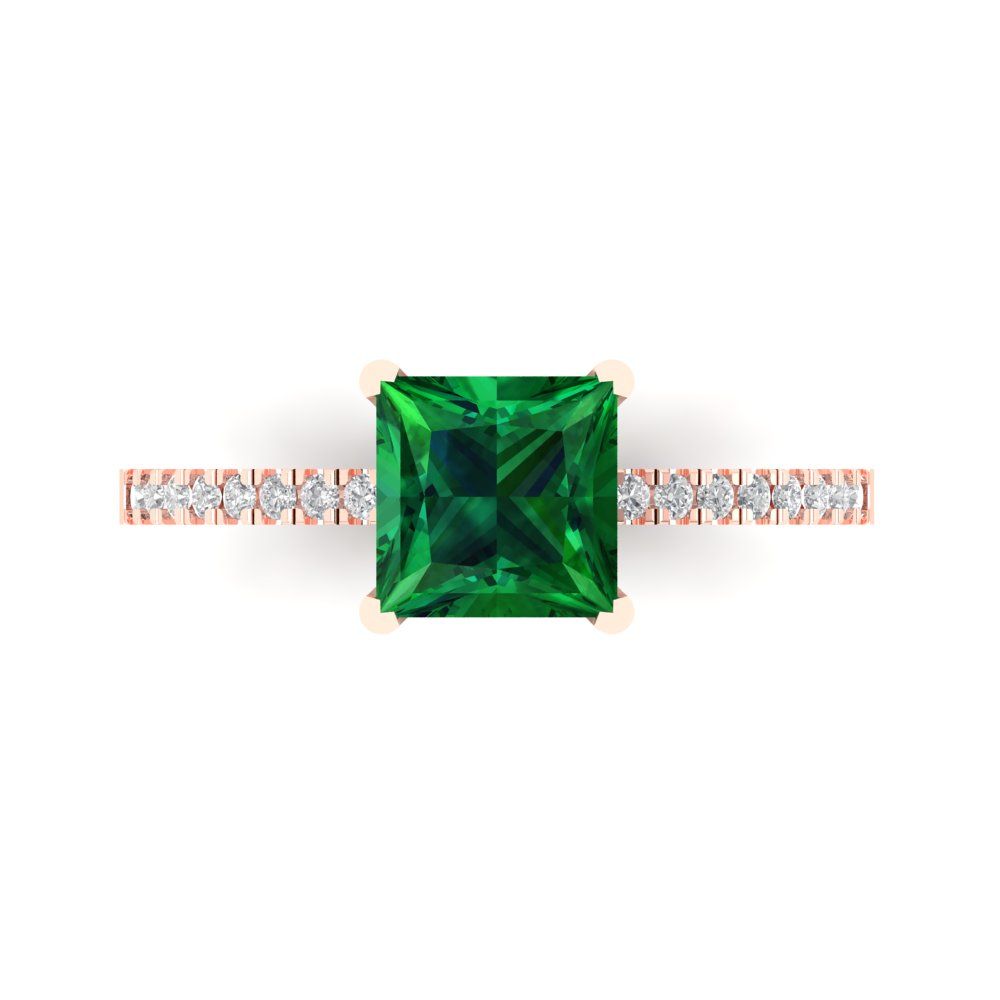 1.62 cttw Simulated Emerald Solitaire with Zirconia Simulated Diamond Accents Engagement Ring - Solid Gold (Princess Cut,6.5mm)