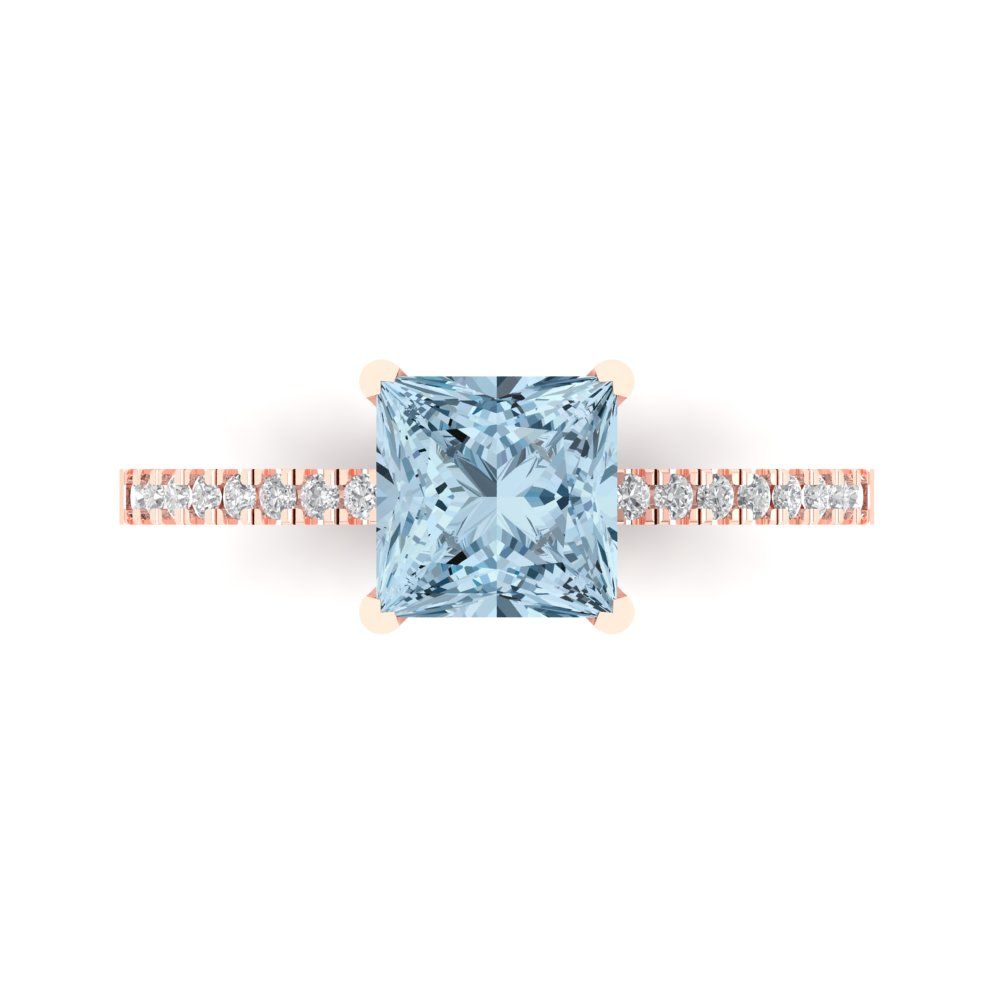 1.62 cttw Natural Sky Blue Topaz Solitaire with Zirconia Simulated Diamond Accents Engagement Ring - Solid Gold (Princess Cut,6.5mm)