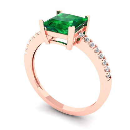 1.62 cttw Simulated Emerald Solitaire with Zirconia Simulated Diamond Accents Engagement Ring - Solid Gold (Princess Cut,6.5mm)