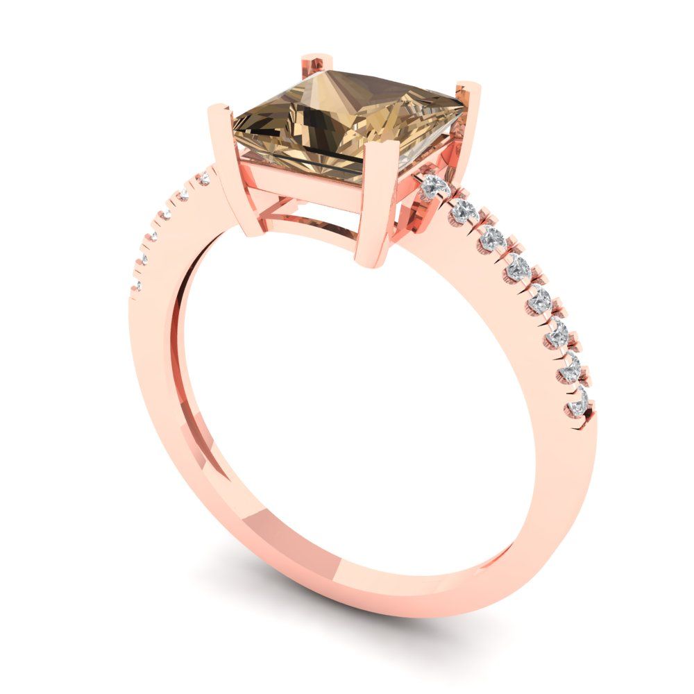 1.62 cttw Zirconia Simulated Champagne Diamond Solitaire with Zirconia Simulated Diamond Accents Engagement Ring - Solid Gold (VVS1, Princess Cut,6.5mm)