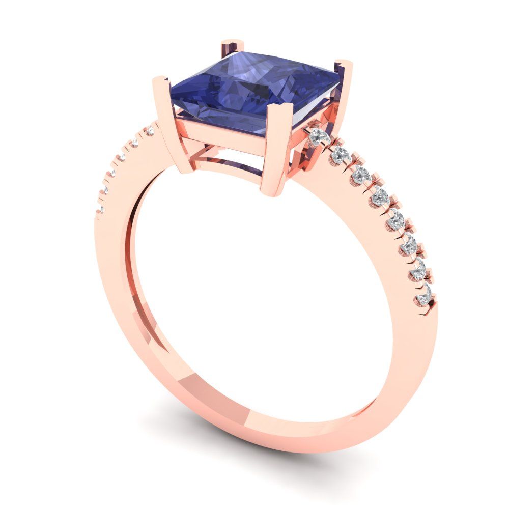 1.62 cttw Simulated Tanzanite Solitaire with Zirconia Simulated Diamond Accents Engagement Ring - Solid Gold (Princess Cut,6.5mm)