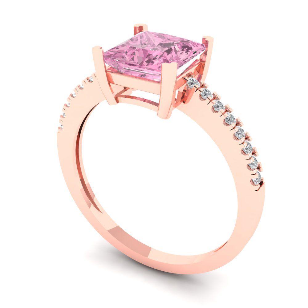 1.62 cttw Zirconia Simulated Pink Diamond Solitaire with Zirconia Simulated Diamond Accents Engagement Ring - Solid Gold (VVS1, Princess Cut,6.5mm)