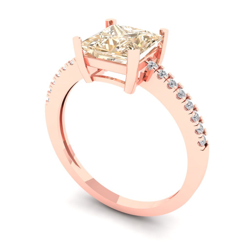 1.62 cttw Natural Morganite Solitaire with Zirconia Simulated Diamond Accents Engagement Ring - Solid Gold (Princess Cut,6.5mm)