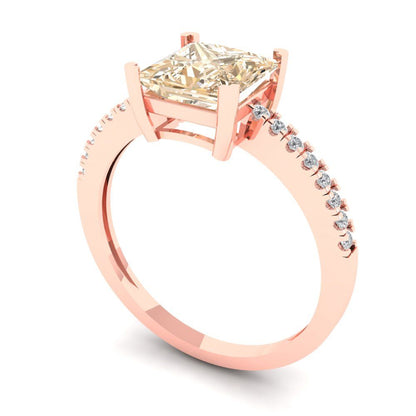1.62 cttw Natural Morganite Solitaire with Zirconia Simulated Diamond Accents Engagement Ring - Solid Gold (Princess Cut,6.5mm)