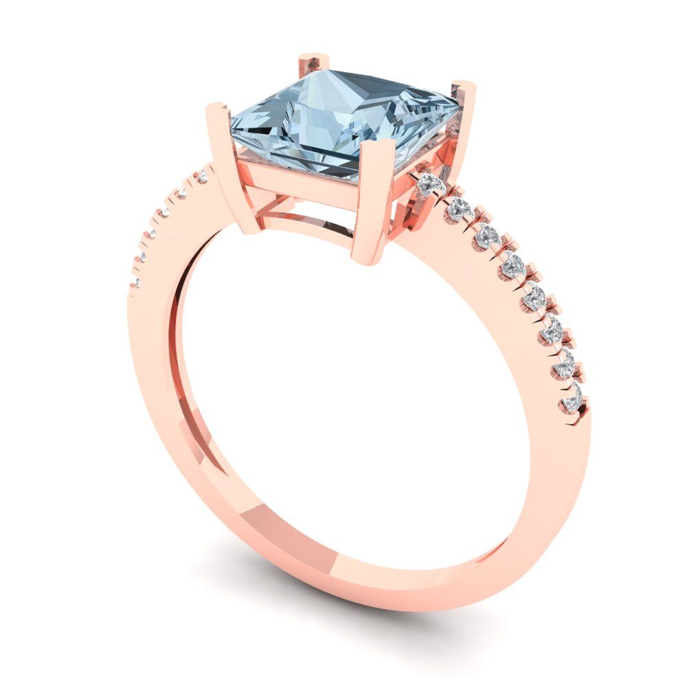 1.62 cttw Natural Swiss Blue Topaz Solitaire with Zirconia Simulated Diamond Accents Engagement Ring - Solid Gold (Princess Cut,6.5mm)