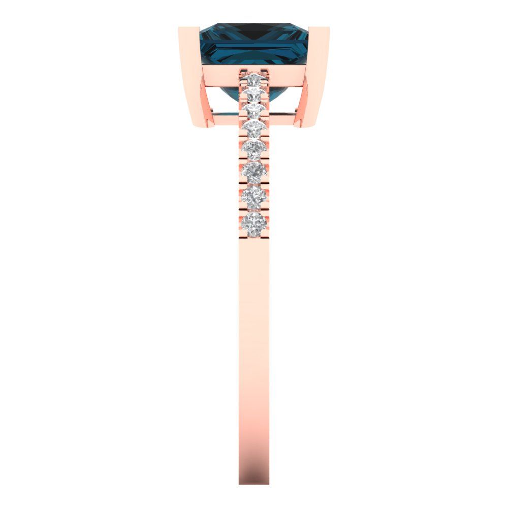 1.62 cttw Natural London Blue Topaz Solitaire with Zirconia Simulated Diamond Accents Engagement Ring - Solid Gold (Princess Cut,6.5mm)