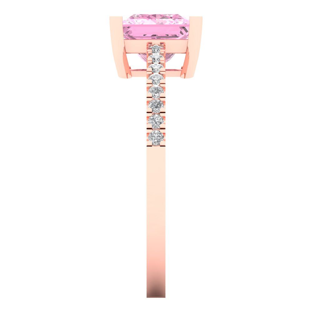 1.62 cttw Zirconia Simulated Pink Diamond Solitaire with Zirconia Simulated Diamond Accents Engagement Ring - Solid Gold (VVS1, Princess Cut,6.5mm)