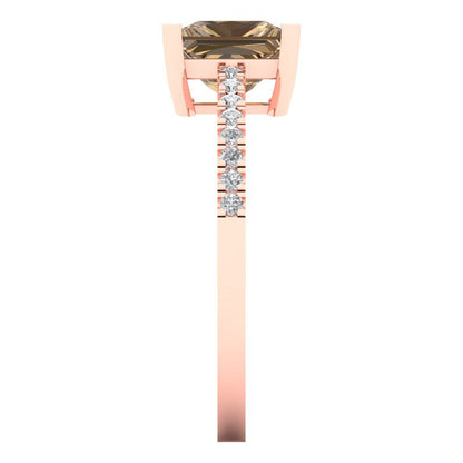 1.62 cttw Zirconia Simulated Champagne Diamond Solitaire with Zirconia Simulated Diamond Accents Engagement Ring - Solid Gold (VVS1, Princess Cut,6.5mm)