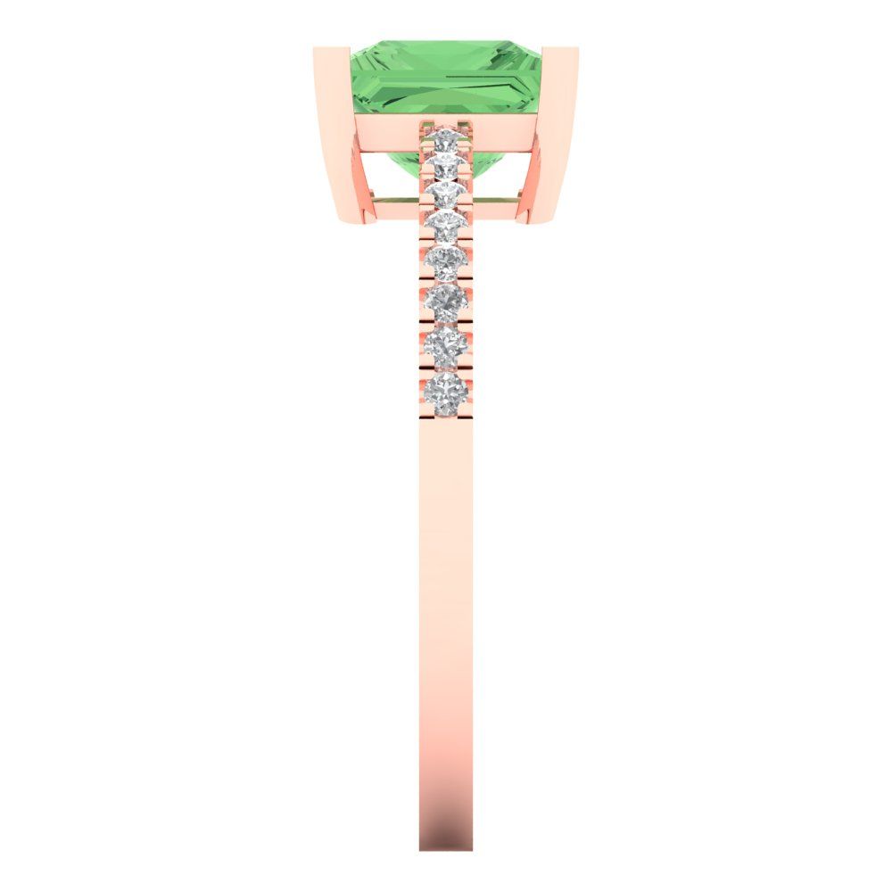 1.62 cttw Zirconia Simulated Green Diamond Solitaire with Zirconia Simulated Diamond Accents Engagement Ring - Solid Gold (VVS1, Princess Cut,6.5mm)