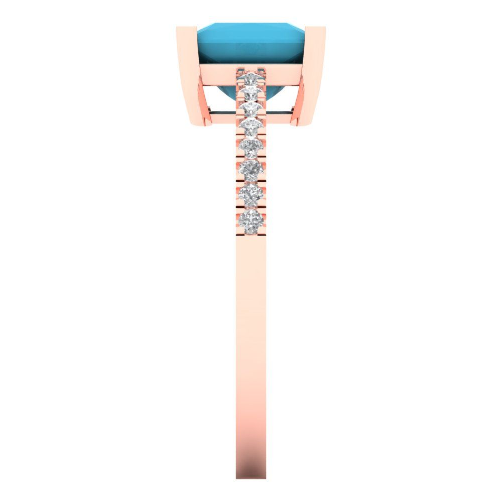 1.62 cttw Simulated Turquoise Solitaire with Zirconia Simulated Diamond Accents Engagement Ring - Solid Gold (Princess Cut,6.5mm)