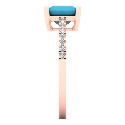 1.62 cttw Simulated Turquoise Solitaire with Zirconia Simulated Diamond Accents Engagement Ring - Solid Gold (Princess Cut,6.5mm)