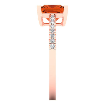 1.62 cttw Zirconia Simulated Red Diamond Solitaire with Zirconia Simulated Diamond Accents Engagement Ring - Solid Gold (VVS1, Princess Cut,6.5mm)