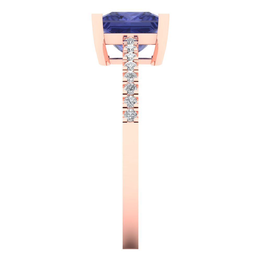 1.62 cttw Simulated Tanzanite Solitaire with Zirconia Simulated Diamond Accents Engagement Ring - Solid Gold (Princess Cut,6.5mm)