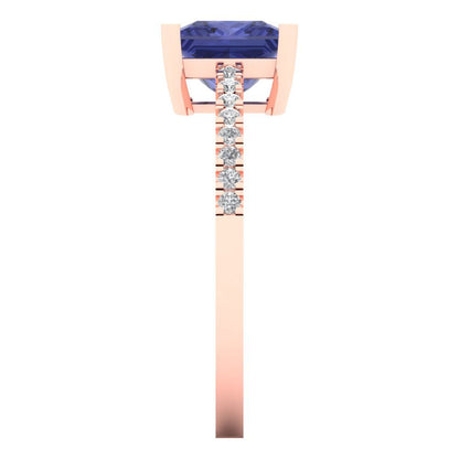 1.62 cttw Simulated Tanzanite Solitaire with Zirconia Simulated Diamond Accents Engagement Ring - Solid Gold (Princess Cut,6.5mm)