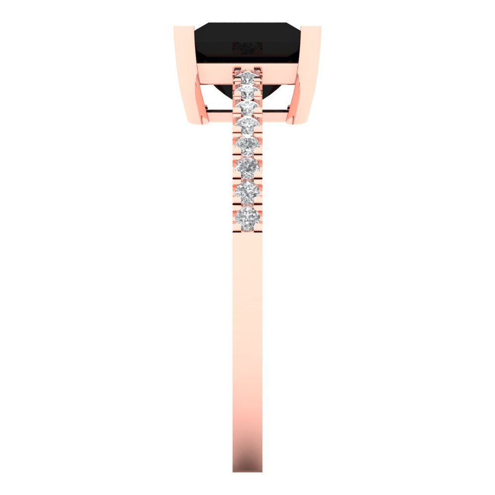 1.62 cttw Natural Onyx Solitaire with Zirconia Simulated Diamond Accents Engagement Ring - Solid Gold (Princess Cut,6.5mm)