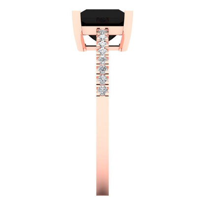 1.62 cttw Natural Onyx Solitaire with Zirconia Simulated Diamond Accents Engagement Ring - Solid Gold (Princess Cut,6.5mm)