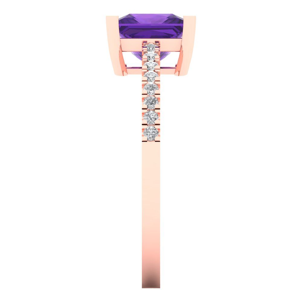 1.62 cttw Natural Amethyst Solitaire with Zirconia Simulated Diamond Accents Engagement Ring - Solid Gold (Princess Cut,6.5mm)
