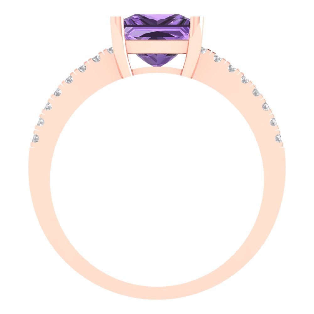 1.62 cttw Simulated Alexandrite Solitaire with Zirconia Simulated Diamond Accents Engagement Ring - Solid Gold (Princess Cut,6.5mm)