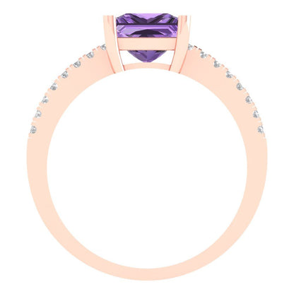 1.62 cttw Simulated Alexandrite Solitaire with Zirconia Simulated Diamond Accents Engagement Ring - Solid Gold (Princess Cut,6.5mm)