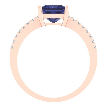 1.62 cttw Simulated Tanzanite Solitaire with Zirconia Simulated Diamond Accents Engagement Ring - Solid Gold (Princess Cut,6.5mm)