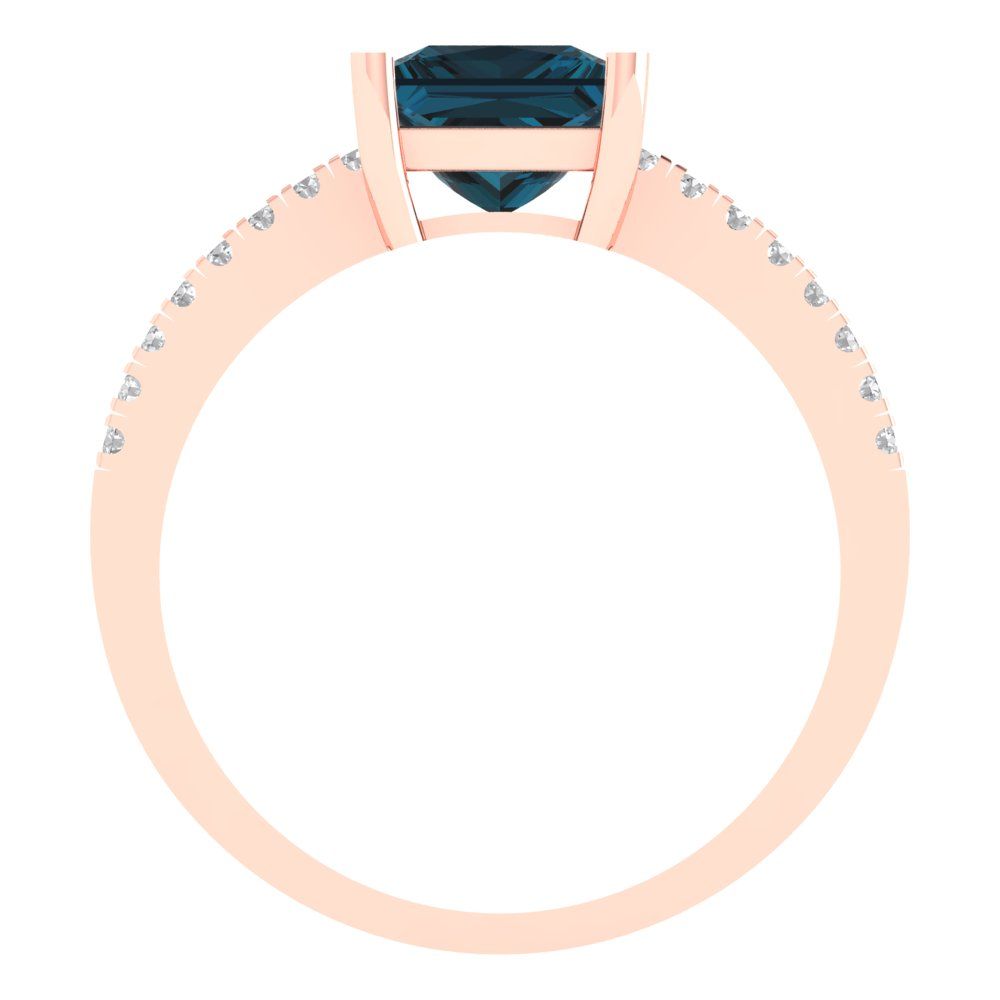 1.62 cttw Natural London Blue Topaz Solitaire with Zirconia Simulated Diamond Accents Engagement Ring - Solid Gold (Princess Cut,6.5mm)