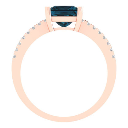 1.62 cttw Natural London Blue Topaz Solitaire with Zirconia Simulated Diamond Accents Engagement Ring - Solid Gold (Princess Cut,6.5mm)