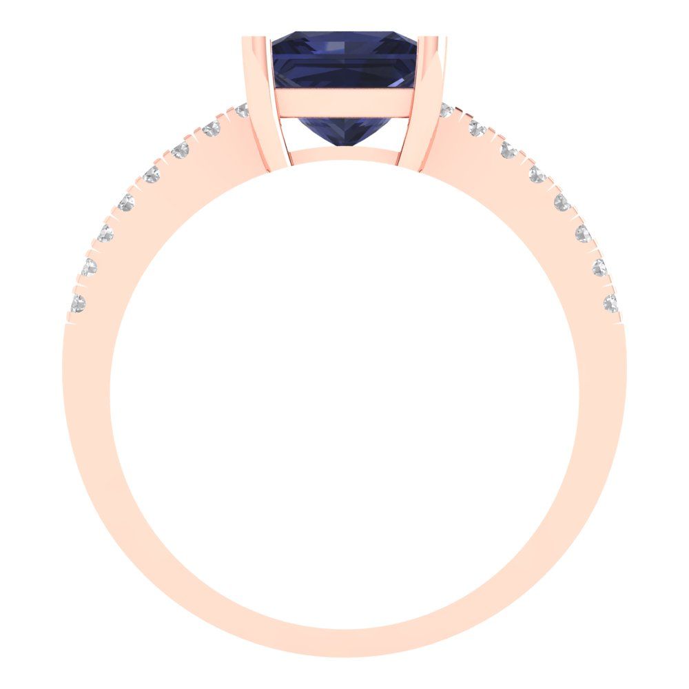 1.62 cttw Simulated Blue Sapphire Solitaire with Zirconia Simulated Diamond Accents Engagement Ring - Solid Gold (Princess Cut,6.5mm)