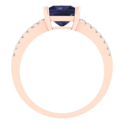 1.62 cttw Simulated Blue Sapphire Solitaire with Zirconia Simulated Diamond Accents Engagement Ring - Solid Gold (Princess Cut,6.5mm)