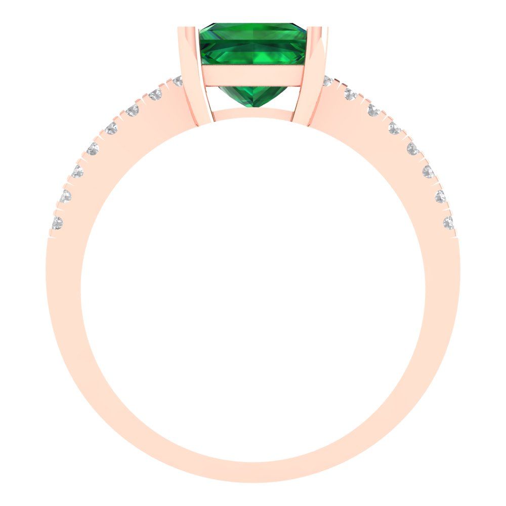 1.62 cttw Simulated Emerald Solitaire with Zirconia Simulated Diamond Accents Engagement Ring - Solid Gold (Princess Cut,6.5mm)