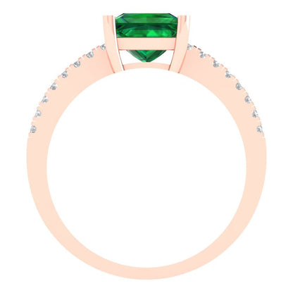 1.62 cttw Simulated Emerald Solitaire with Zirconia Simulated Diamond Accents Engagement Ring - Solid Gold (Princess Cut,6.5mm)