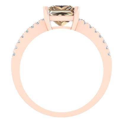 1.62 cttw Yellow Moissanite Solitaire with Zirconia Simulated Diamond Accents Engagement Ring - Solid Gold (Princess Cut,6.5mm)