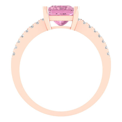 1.62 cttw Zirconia Simulated Pink Diamond Solitaire with Zirconia Simulated Diamond Accents Engagement Ring - Solid Gold (VVS1, Princess Cut,6.5mm)