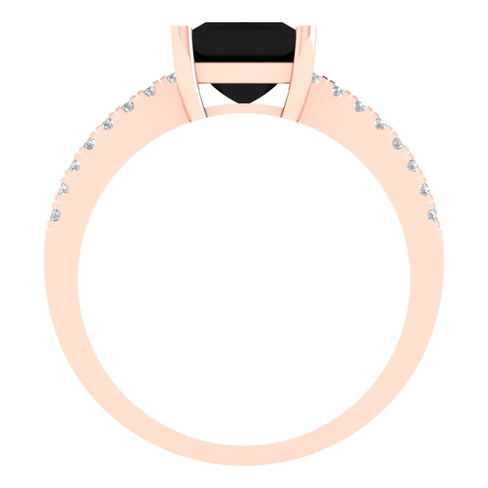 1.62 cttw Natural Onyx Solitaire with Zirconia Simulated Diamond Accents Engagement Ring - Solid Gold (Princess Cut,6.5mm)