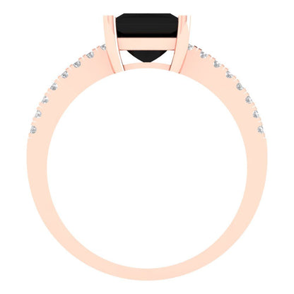 1.62 cttw Natural Onyx Solitaire with Zirconia Simulated Diamond Accents Engagement Ring - Solid Gold (Princess Cut,6.5mm)