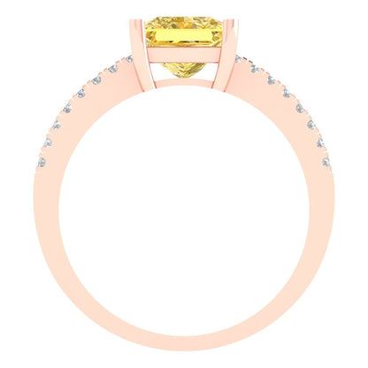 1.62 cttw Zirconia Simulated Yellow Diamond Solitaire with Zirconia Simulated Diamond Accents Engagement Ring - Solid Gold (VVS1, Princess Cut,6.5mm)
