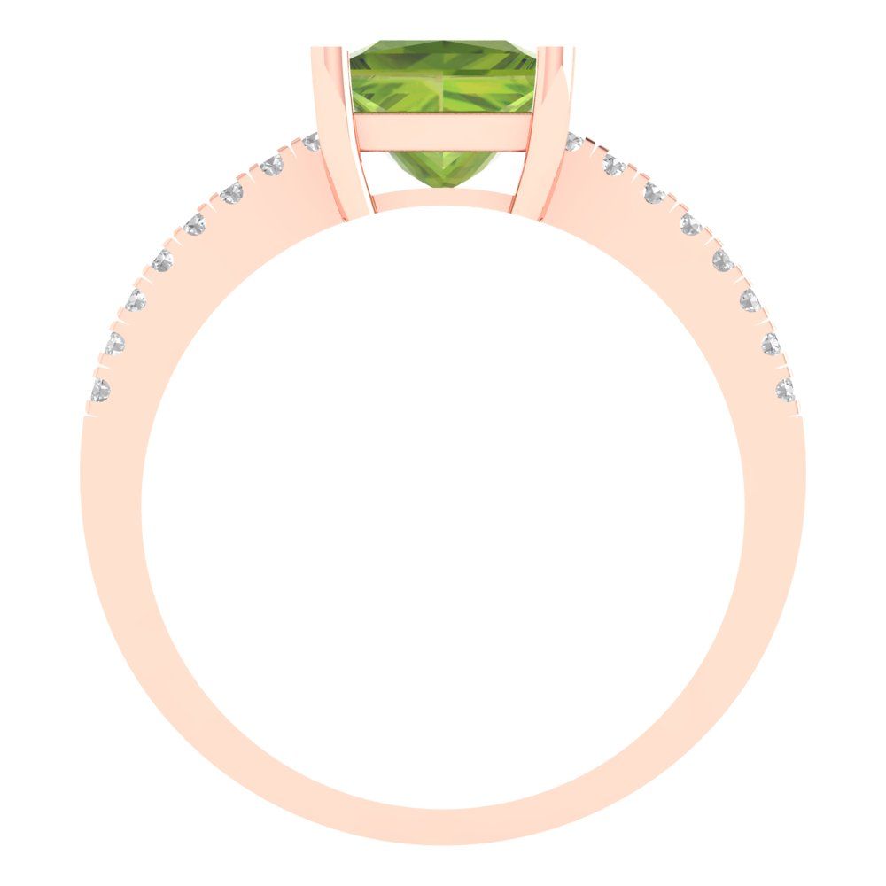 1.62 cttw Natural Peridot Solitaire with Zirconia Simulated Diamond Accents Engagement Ring - Solid Gold (Princess Cut,6.5mm)
