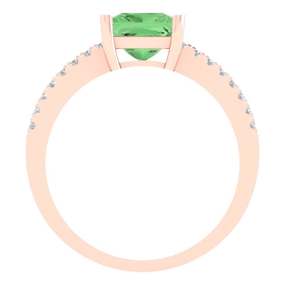 1.62 cttw Zirconia Simulated Green Diamond Solitaire with Zirconia Simulated Diamond Accents Engagement Ring - Solid Gold (VVS1, Princess Cut,6.5mm)