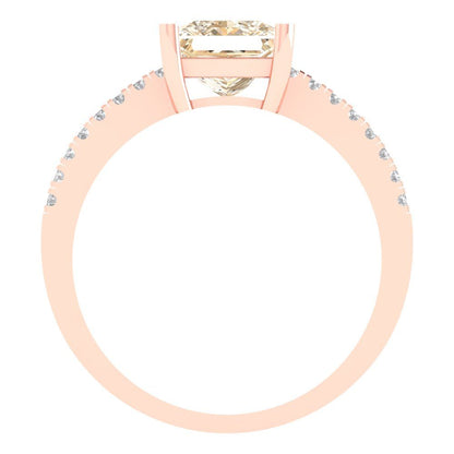 1.62 cttw Natural Morganite Solitaire with Zirconia Simulated Diamond Accents Engagement Ring - Solid Gold (Princess Cut,6.5mm)