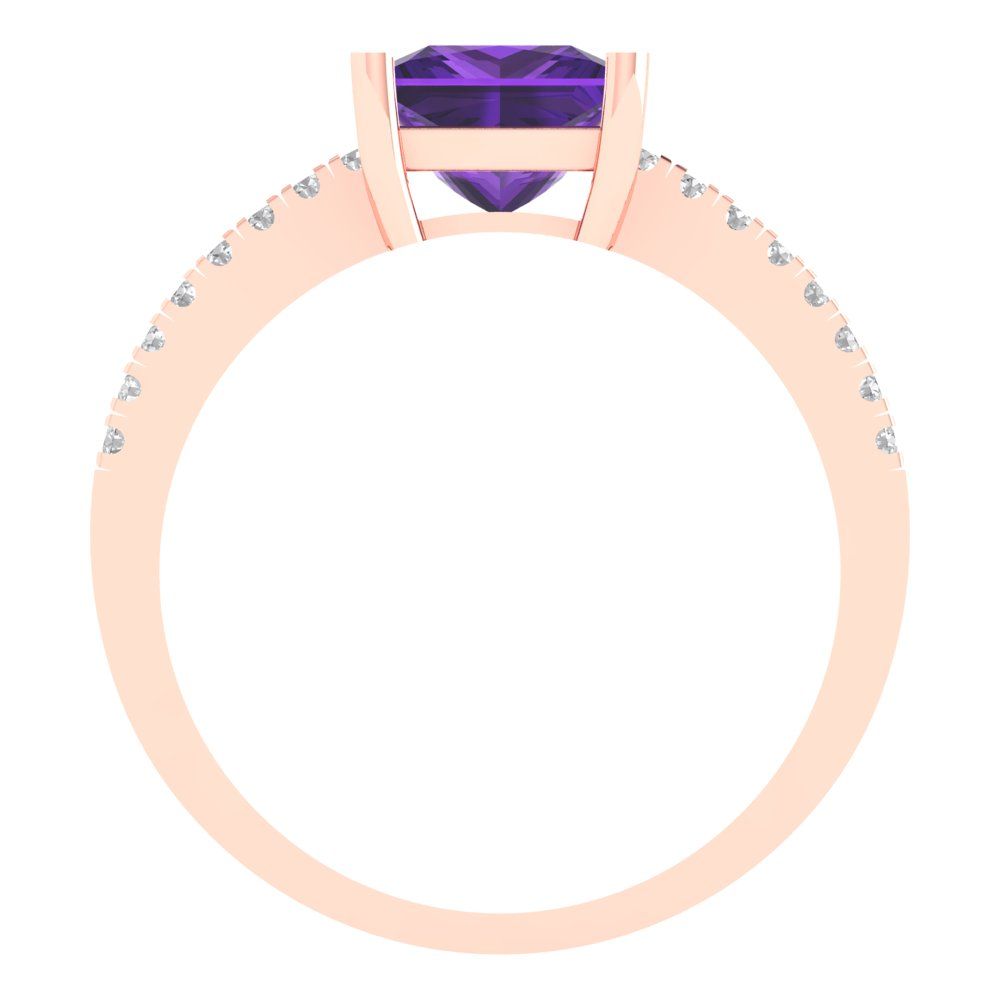 1.62 cttw Natural Amethyst Solitaire with Zirconia Simulated Diamond Accents Engagement Ring - Solid Gold (Princess Cut,6.5mm)
