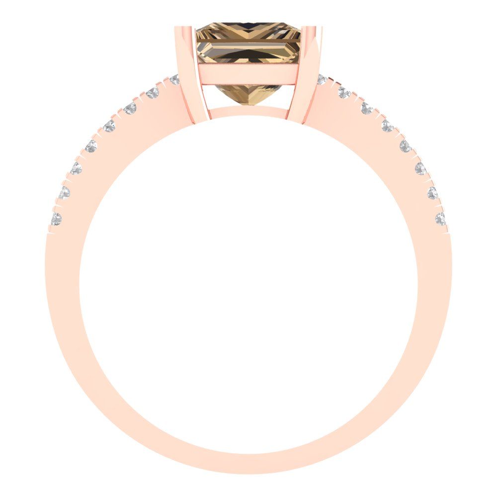 1.62 cttw Zirconia Simulated Champagne Diamond Solitaire with Zirconia Simulated Diamond Accents Engagement Ring - Solid Gold (VVS1, Princess Cut,6.5mm)