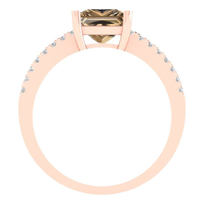 1.62 cttw Zirconia Simulated Champagne Diamond Solitaire with Zirconia Simulated Diamond Accents Engagement Ring - Solid Gold (VVS1, Princess Cut,6.5mm)