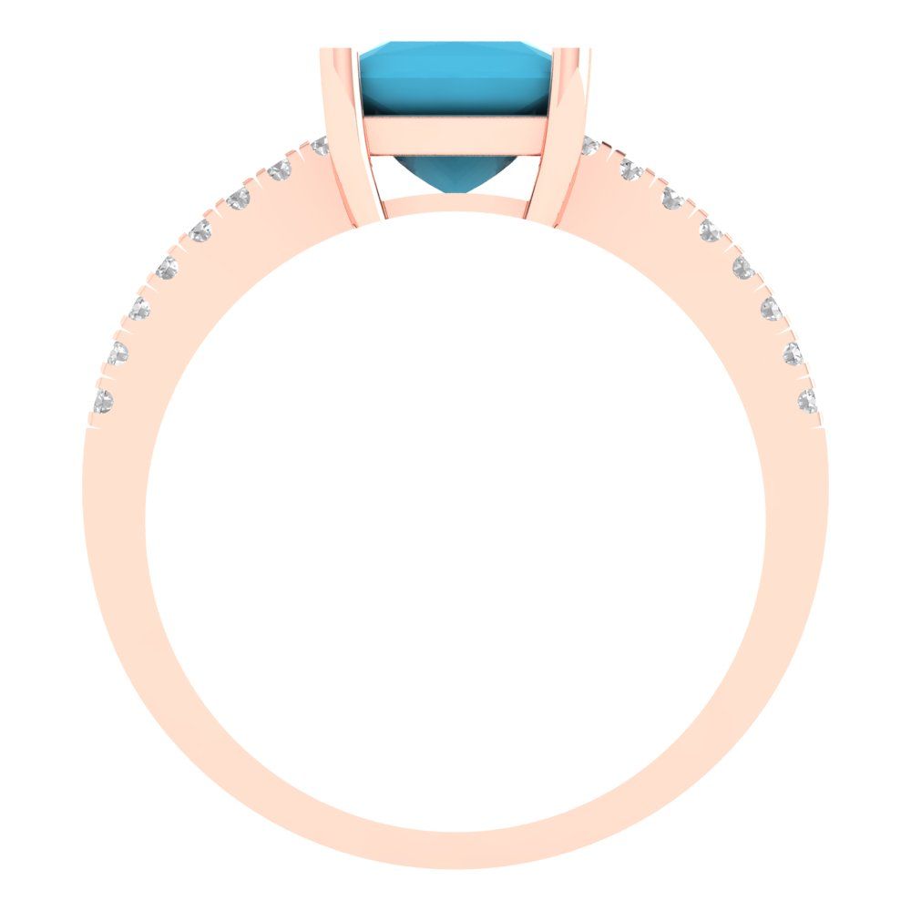 1.62 cttw Simulated Turquoise Solitaire with Zirconia Simulated Diamond Accents Engagement Ring - Solid Gold (Princess Cut,6.5mm)