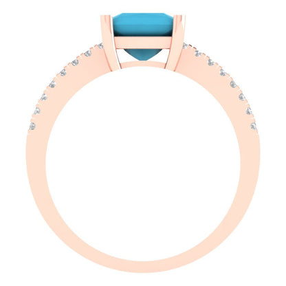 1.62 cttw Simulated Turquoise Solitaire with Zirconia Simulated Diamond Accents Engagement Ring - Solid Gold (Princess Cut,6.5mm)