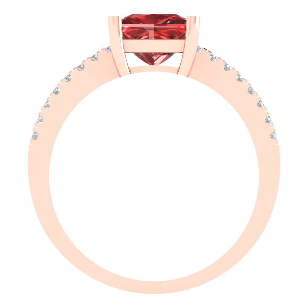 1.62 cttw Natural Garnet Solitaire with Zirconia Simulated Diamond Accents Engagement Ring - Solid Gold (Princess Cut,6.5mm)