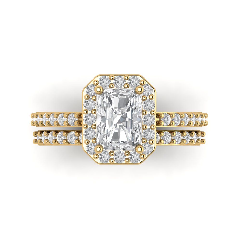 2.16 cttw Emerald Cut Moissanite Bridal Set - Solid Yellow Gold Engagement Ring & Wedding Band
