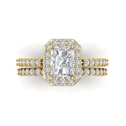 2.16 cttw Emerald Cut Moissanite Bridal Set - Solid Yellow Gold Engagement Ring & Wedding Band