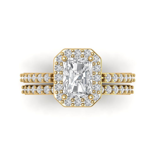 2.16 cttw Emerald Cut Zirconia Simulated Diamond Bridal Set - Solid Yellow Gold Engagement Ring & Wedding Band