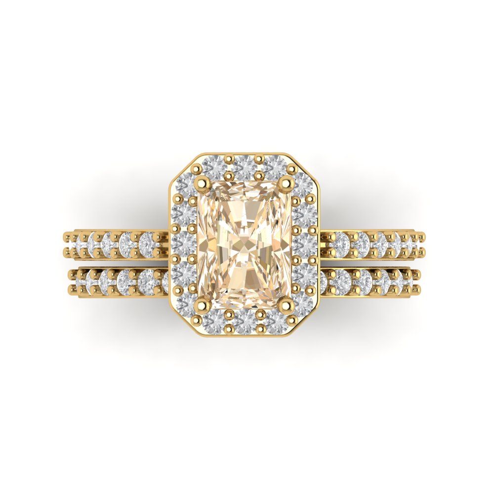 2.16 cttw Emerald Cut Natural Morganite Bridal Set - Solid Yellow Gold Engagement Ring & Wedding Band